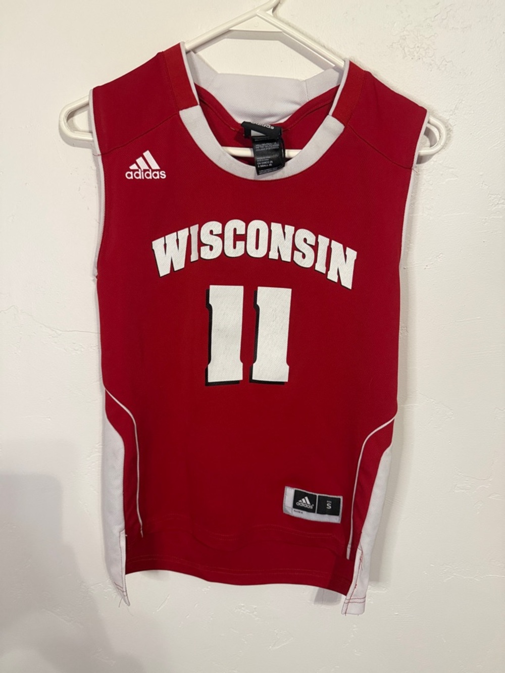 adidas Red and White Wisconsin Basketball Jersey #11